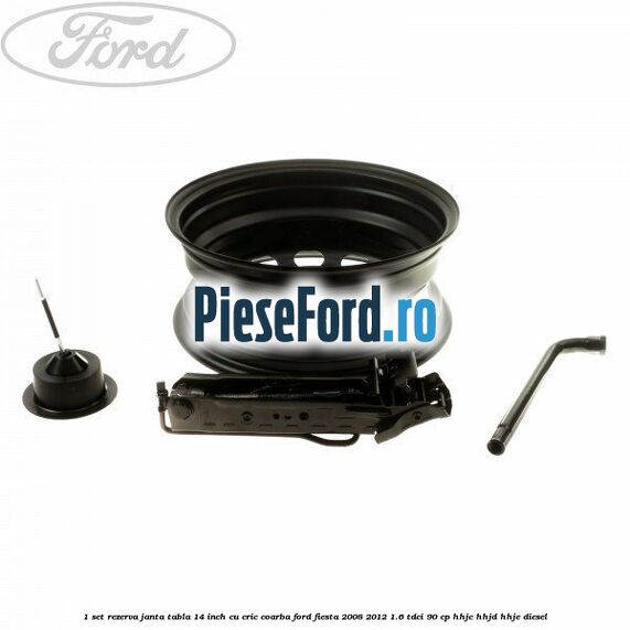 1 Set rezerva janta tabla 14 inch cu cric, coarba Ford Fiesta 2008-2012 1.6 TDCi 90 cp HHJC, HHJD, HHJE diesel