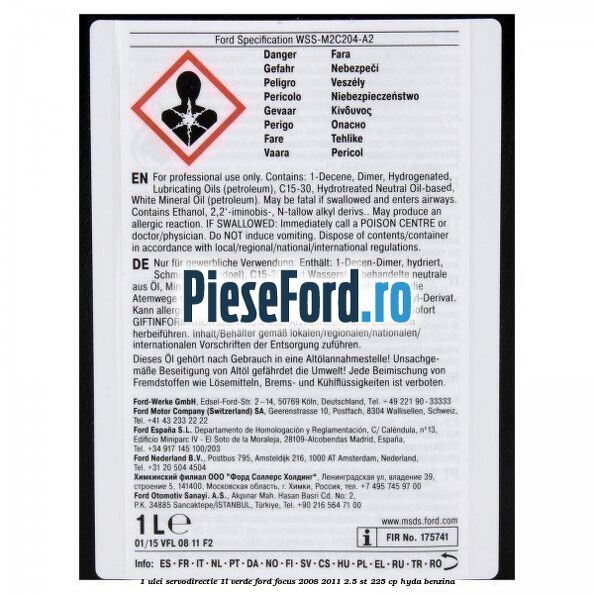 1 Ulei Servodirectie 1L verde Ford Focus 2008-2011 2.5 ST 225 cp HYDA benzina