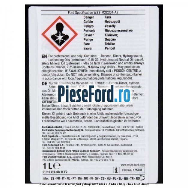 1 Ulei Servodirectie 1L verde Ford Galaxy 2007-2014 1.6 TDCi 115 cp T1WA, T1WB diesel