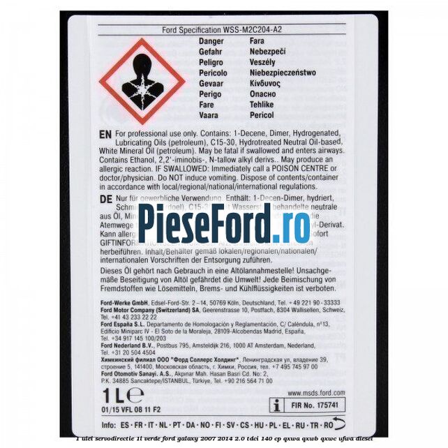 1 Ulei Servodirectie 1L verde Ford Galaxy 2007-2014 2.0 TDCi 140 cp QXWA, QXWB, QXWC, UFWA diesel