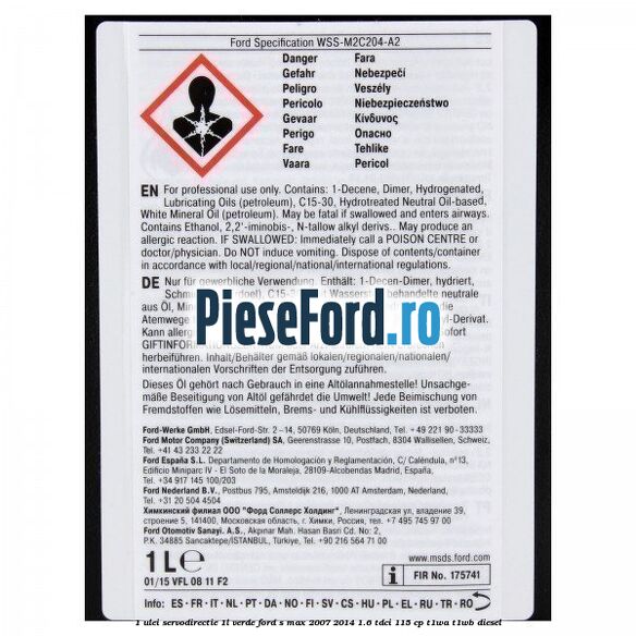 1 Ulei Servodirectie 1L verde Ford S-Max 2007-2014 1.6 TDCi 115 cp T1WA, T1WB diesel