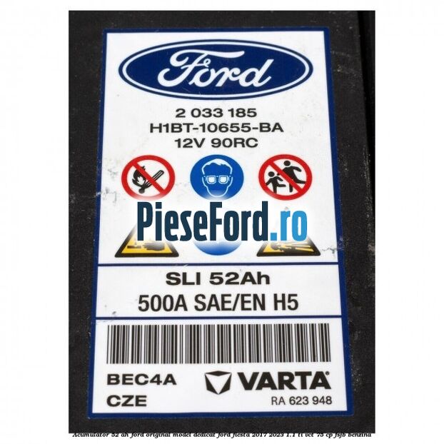 Acumulator 52 AH Ford original model dedicat Ford Fiesta 2017-2023 1.1 Ti-VCT 75 cp FSJB benzina
