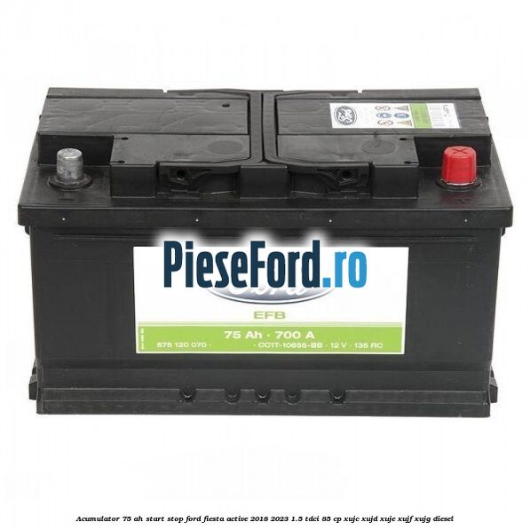 Acumulator 75 AH Start Stop Ford Fiesta Active 2018-2023 1.5 TDCi 85 cp XUJC, XUJD, XUJE, XUJF, XUJG diesel