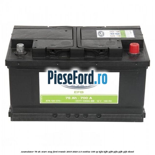 Acumulator 75 AH Start Stop Ford Transit 2019-2023 2.0 EcoBlue 105 cp BJFA, BJFB, YLF6, YLFA, YLFB, YLFS diesel