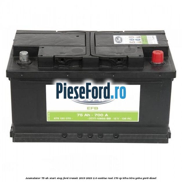 Acumulator 75 AH Start Stop Ford Transit 2019-2023 2.0 EcoBlue RWD 170 cp BLHA, BLRA, YNHA, YNR6 diesel