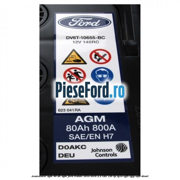 Acumulator AGM 80 AH AGM Ford Transit 2014-2018 2.2 TDCi 125 cp CY14, CYF5, CYFG, USF6 diesel
