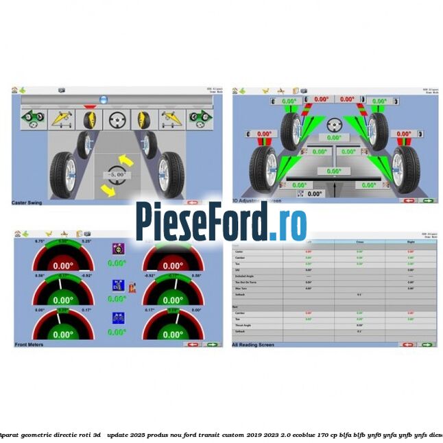 Aparat Geometrie Directie Roti 3D - Update 2025 Produs NOU Ford Transit Custom 2019-2023 2.0 EcoBlue 170 cp BLFA, BLFB, YNF6, YNFA, YNFB, YNFS diesel