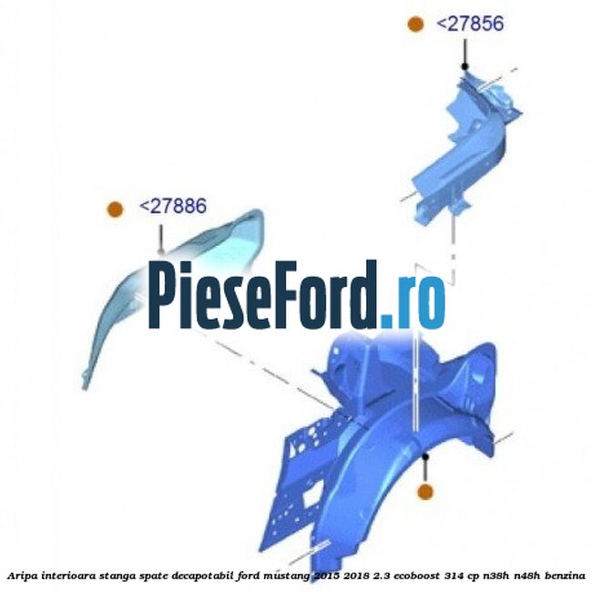 Aripa interioara stanga spate decapotabil Ford Mustang 2015-2018 2.3 EcoBoost 314 cp Aripa interioara stanga spate decapotabil Ford Mustang 2015-2018 2.3 EcoBoost 314 cp N38H, N48H benzina