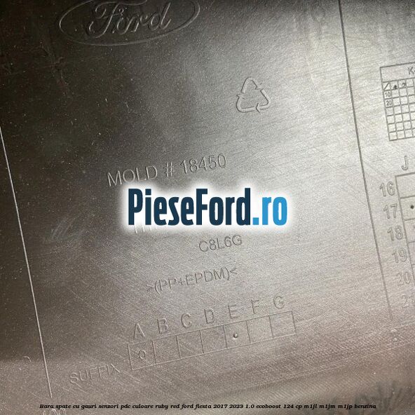 Bara spate cu gauri senzori PDC culoare ruby red Ford Fiesta 2017-2023 1.0 EcoBoost 124 cp M1JL, M1JM, M1JP benzina