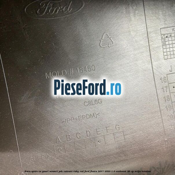 Bara spate cu gauri senzori PDC culoare ruby red Ford Fiesta 2017-2023 1.0 EcoBoost 95 cp Bara spate cu gauri senzori PDC culoare ruby red Ford Fiesta 2017-2023 1.0 EcoBoost 95 cp M0JA benzina