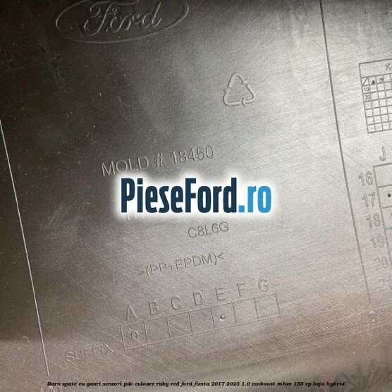 Bara spate cu gauri senzori PDC culoare ruby red Ford Fiesta 2017-2023 1.0 EcoBoost mHEV 155 cp BZJA Hybrid