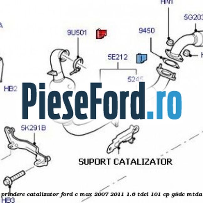 Brida prindere catalizator Ford C-Max 2007-2011 1.6 TDCi 101 cp G8DC, MTDA diesel