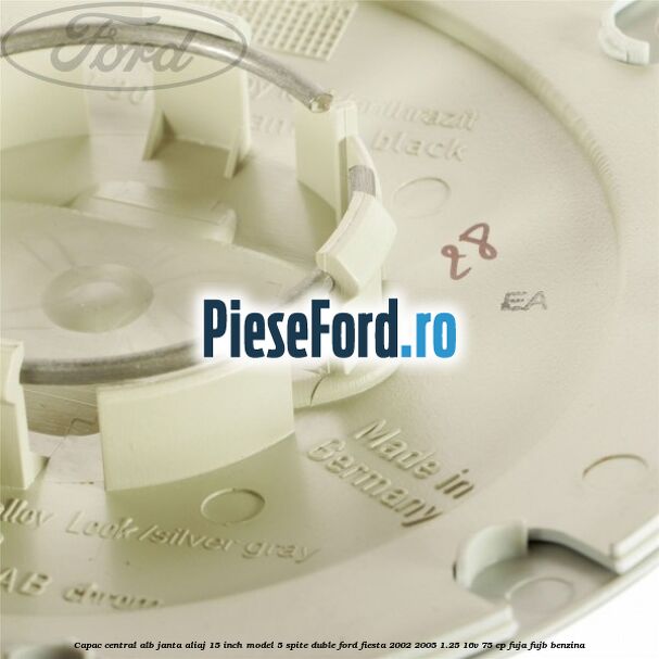 Capac central alb janta aliaj 15 inch model 5 spite duble Ford Fiesta 2002-2005 1.25 16V 75 cp FUJA, FUJB benzina