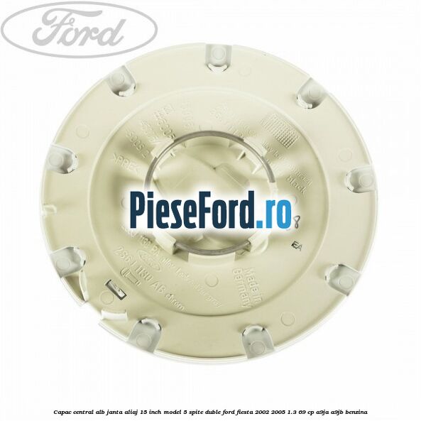 Capac central alb janta aliaj 15 inch model 5 spite duble Ford Fiesta 2002-2005 1.3 69 cp A9JA, A9JB benzina