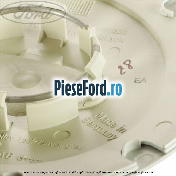 Capac central alb janta aliaj 15 inch model 5 spite duble Ford Fiesta 2002-2005 1.3 69 cp A9JA, A9JB benzina