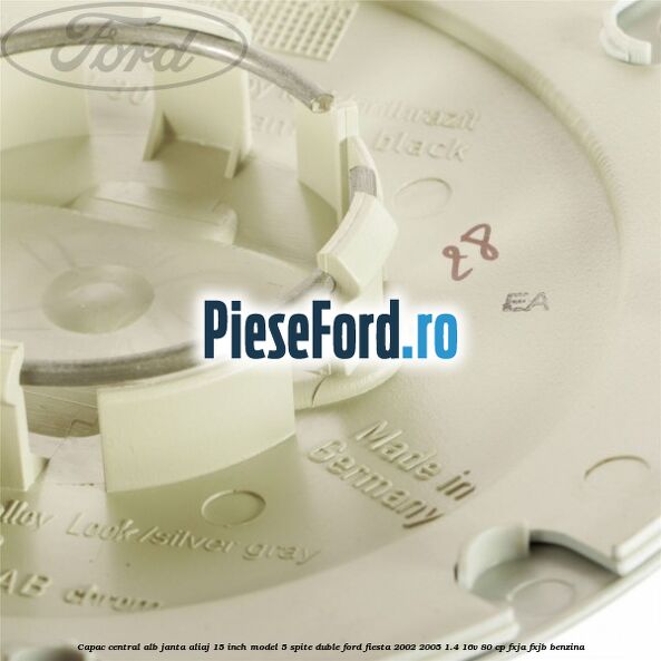 Capac central alb janta aliaj 15 inch model 5 spite duble Ford Fiesta 2002-2005 1.4 16V 80 cp FXJA, FXJB benzina