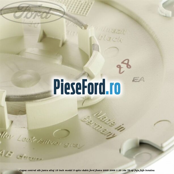 Capac central alb janta aliaj 15 inch model 5 spite duble Ford Fiesta 2005-2008 1.25 16V 75 cp FUJA, FUJB benzina