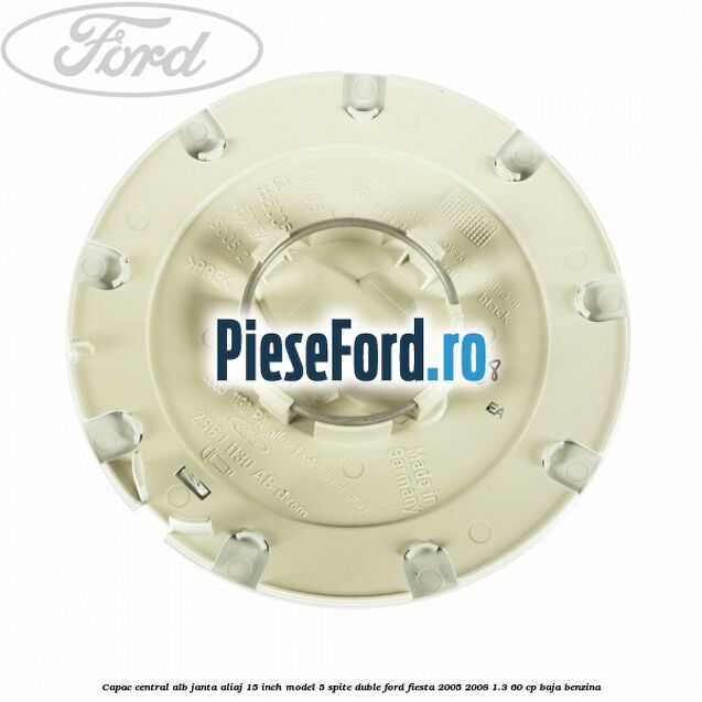 Capac central alb janta aliaj 15 inch model 5 spite duble Ford Fiesta 2005-2008 1.3 60 cp Capac central alb janta aliaj 15 inch model 5 spite duble Ford Fiesta 2005-2008 1.3 60 cp BAJA benzina