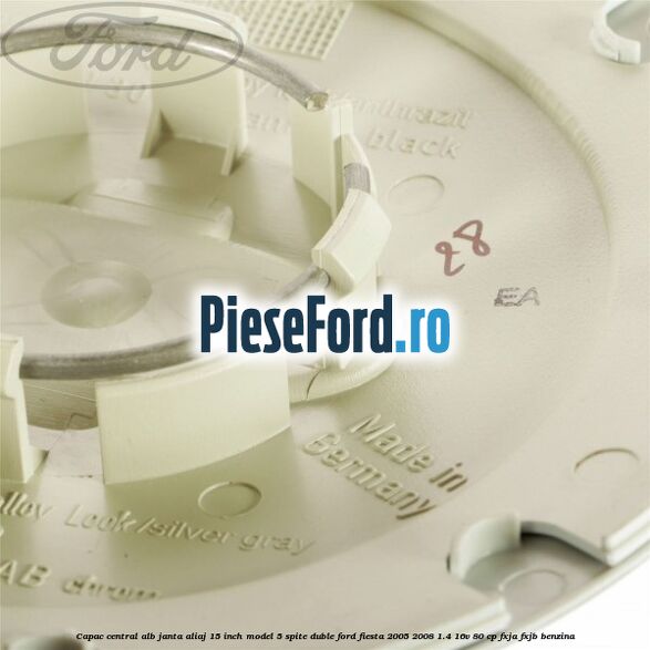 Capac central alb janta aliaj 15 inch model 5 spite duble Ford Fiesta 2005-2008 1.4 16V 80 cp FXJA, FXJB benzina