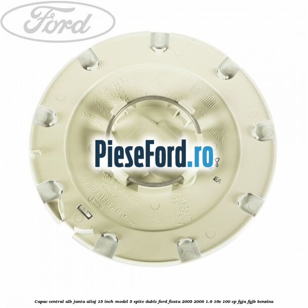Capac central alb janta aliaj 15 inch model 5 spite duble Ford Fiesta 2005-2008 1.6 16V 100 cp FYJA, FYJB benzina