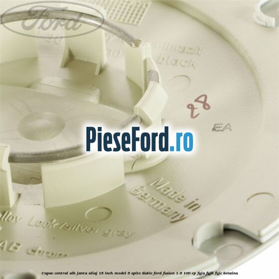 Capac central alb janta aliaj 15 inch model 5 spite duble Ford Fusion 1.6 100 cp Capac central alb janta aliaj 15 inch model 5 spite duble Ford Fusion 1.6 100 cp FYJA, FYJB, FYJC benzina