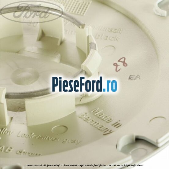 Capac central alb janta aliaj 15 inch model 5 spite duble Ford Fusion 1.6 TDCi 90 cp Capac central alb janta aliaj 15 inch model 5 spite duble Ford Fusion 1.6 TDCi 90 cp HHJA, HHJB diesel