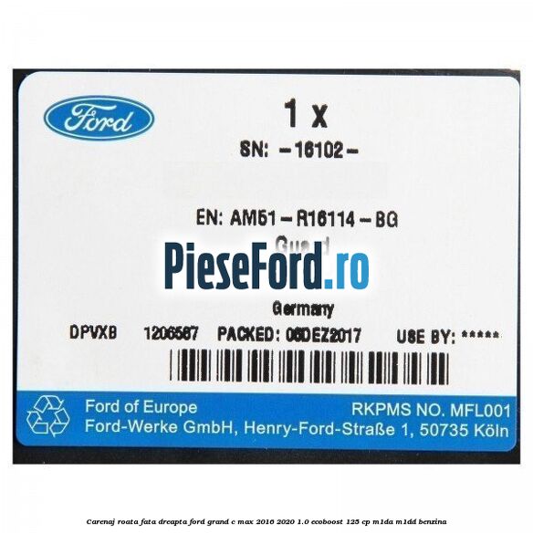 Carenaj roata fata dreapta Ford Grand C-Max 2016-2020 1.0 EcoBoost 125 cp M1DA, M1DD benzina