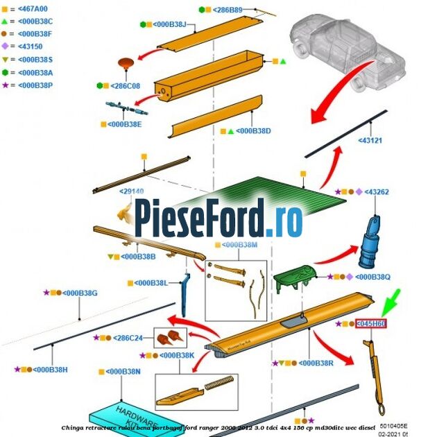 Chinga retractare rulou bena portbagaj Ford Ranger 2006-2012 3.0 TDCi 4x4 156 cp Chinga retractare rulou bena portbagaj Ford Ranger 2006-2012 3.0 TDCi 4x4 156 cp MD30DITC, WEC diesel
