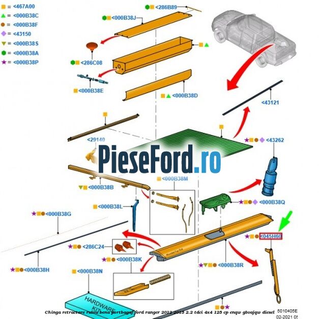 Chinga retractare rulou bena portbagaj Ford Ranger 2012-2015 2.2 TDCi 4x4 125 cp ENQW, GBVAJQW diesel