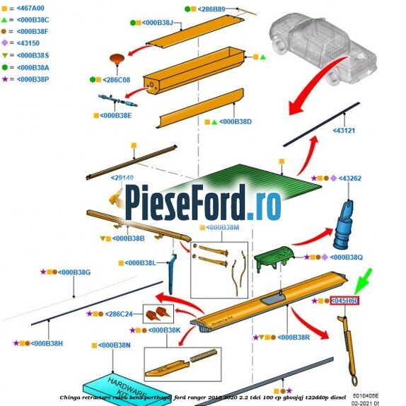 Chinga retractare rulou bena portbagaj Ford Ranger 2016-2020 2.2 TDCi 160 cp GBVAJQJ, T22DD0P diesel