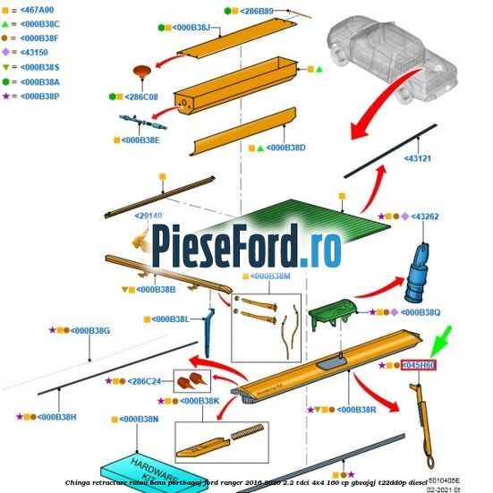 Chinga retractare rulou bena portbagaj Ford Ranger 2016-2020 2.2 TDCi 4x4 160 cp GBVAJQJ, T22DD0P diesel