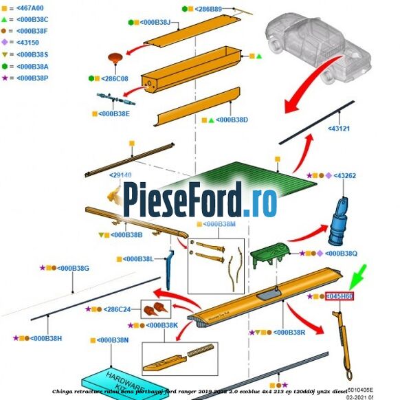 Chinga retractare rulou bena portbagaj Ford Ranger 2019-2022 2.0 EcoBlue 4x4 213 cp T20DD0J, YN2X diesel