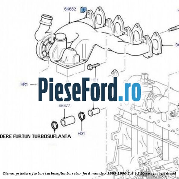 Clema prindere furtun turbosuflanta retur Ford Mondeo 1993-1996 1.8 TD 90 cp RFM, RFN diesel