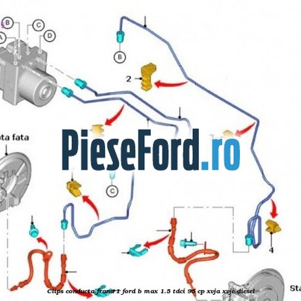 Clips conducta frana 1 Ford B-Max 1.5 TDCi 95 cp XVJA, XVJC diesel