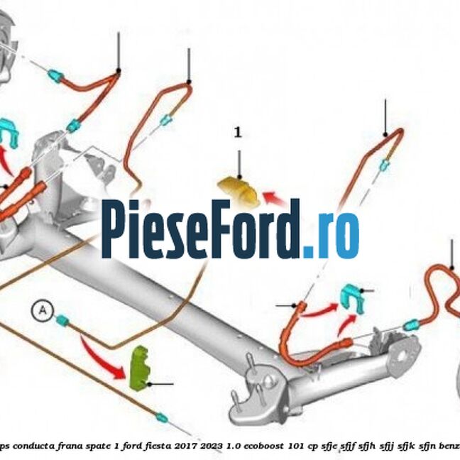 Clips conducta frana spate 1 Ford Fiesta 2017-2023 1.0 EcoBoost 101 cp SFJE, SFJF, SFJH, SFJJ, SFJK, SFJN benzina