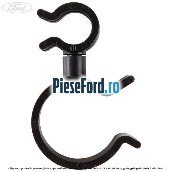 Clips cu cap rotativ prindere furtun apa radiator habitaclu Ford Focus 2008-2011 1.6 TDCi 90 cp GPDA, GPDB, GPDC, HHDA, HHDB diesel