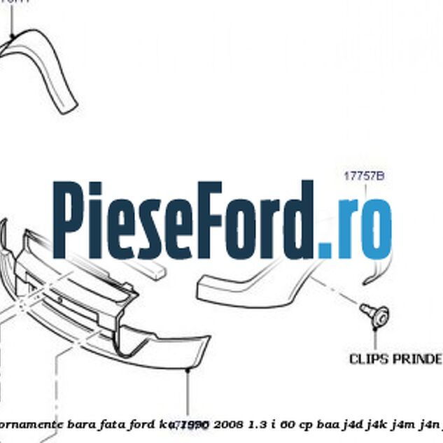 Clips prindere ornamente bara fata Ford Ka 1996-2008 1.3 i 60 cp BAA, J4D, J4K, J4M, J4N, J4P, J4S benzina
