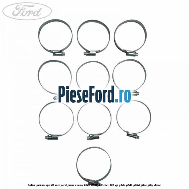 Colier furtun apa 80 mm Ford Focus C-Max 2003-2007 1.6 TDCi 109 cp G8DA, G8DB, G8DD, G8DE, G8DF diesel