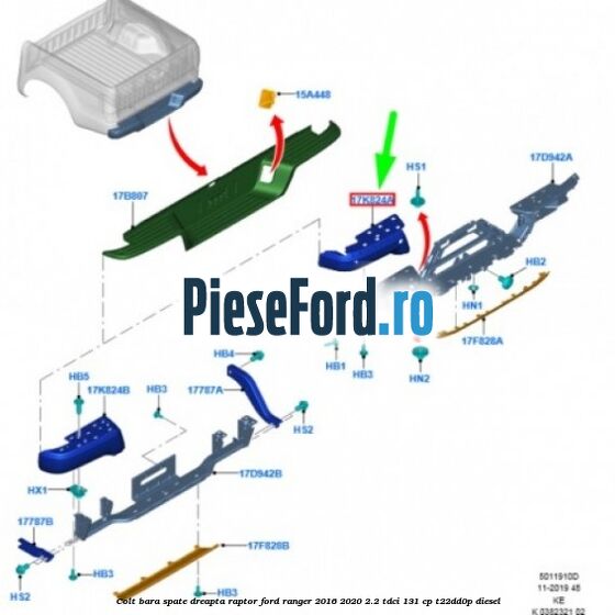 Colt bara spate dreapta Raptor Ford Ranger 2016-2020 2.2 TDCi 131 cp T22DD0P diesel
