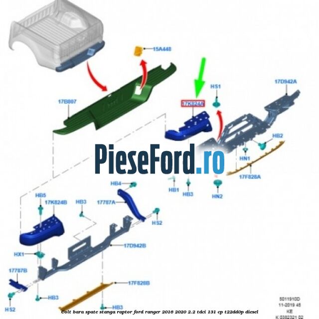 Colt bara spate stanga Raptor Ford Ranger 2016-2020 2.2 TDCi 131 cp T22DD0P diesel
