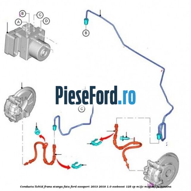 Conducta lichid frana stanga fata Ford EcoSport 2013-2018 1.0 EcoBoost 125 cp M1JC, M1JJ, M1JU benzina