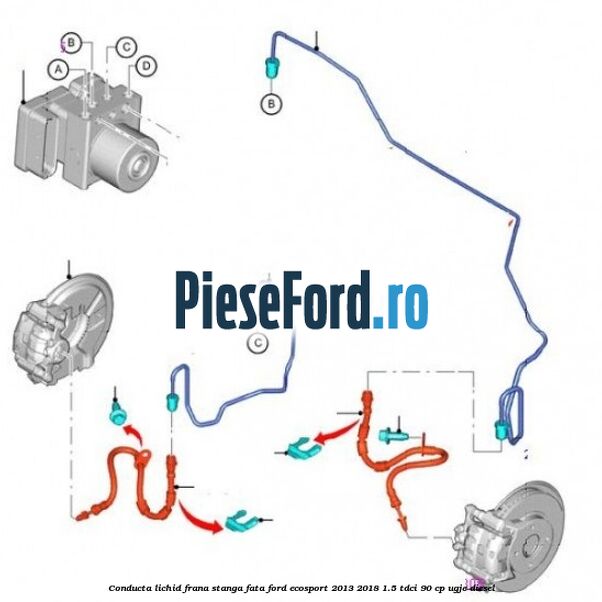 Conducta lichid frana stanga fata Ford EcoSport 2013-2018 1.5 TDCi 90 cp UGJE diesel