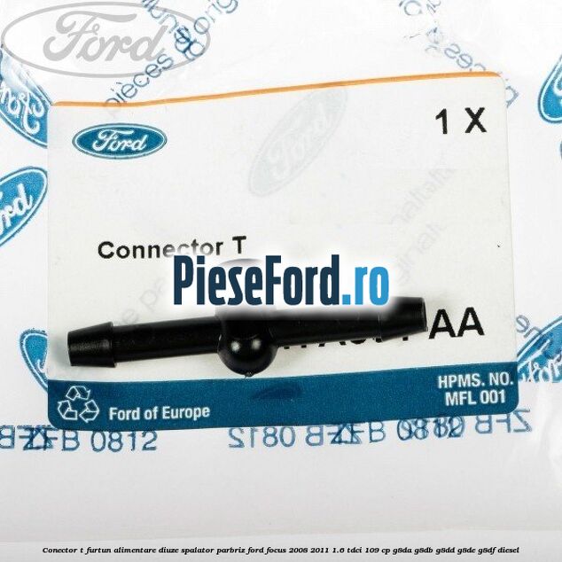 Conector T furtun alimentare diuze spalator parbriz Ford Focus 2008-2011 1.6 TDCi 109 cp G8DA, G8DB, G8DD, G8DE, G8DF diesel