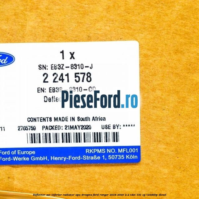 Deflector aer inferior radiator apa dreapta Ford Ranger 2016-2020 2.2 TDCi 131 cp T22DD0P diesel