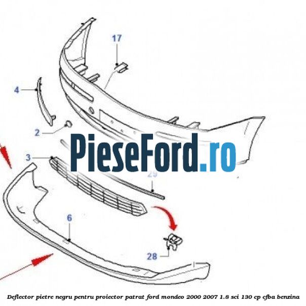 Deflector pietre negru pentru proiector patrat Ford Mondeo 2000-2007 1.8 SCi 130 cp CFBA benzina