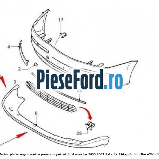 Deflector pietre negru pentru proiector patrat Ford Mondeo 2000-2007 2.0 TDCi 130 cp Deflector pietre negru pentru proiector patrat Ford Mondeo 2000-2007 2.0 TDCi 130 cp FMBA, N7BA, N7BB diesel