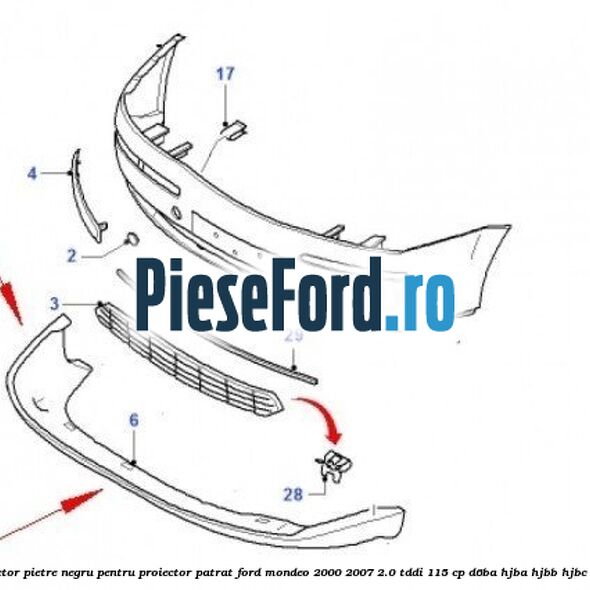 Deflector pietre negru pentru proiector patrat Ford Mondeo 2000-2007 2.0 TDDI 115 cp D6BA, HJBA, HJBB, HJBC diesel