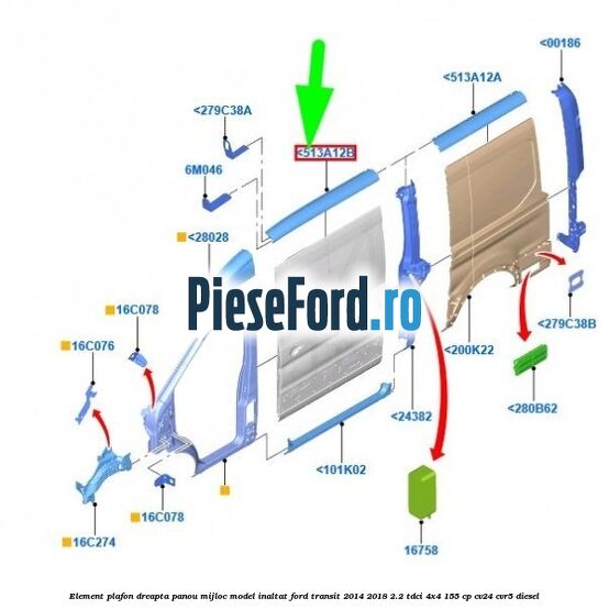 Element plafon dreapta panou mijloc model inaltat Ford Transit 2014-2018 2.2 TDCi 4x4 155 cp Element plafon dreapta panou mijloc model inaltat Ford Transit 2014-2018 2.2 TDCi 4x4 155 cp CV24, CVR5 diesel