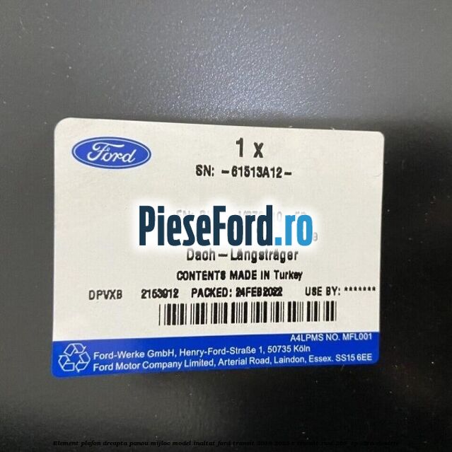 Element plafon dreapta panou mijloc model inaltat Ford Transit 2019-2023 E-TRANSIT RWD 269  cp C2RA electric