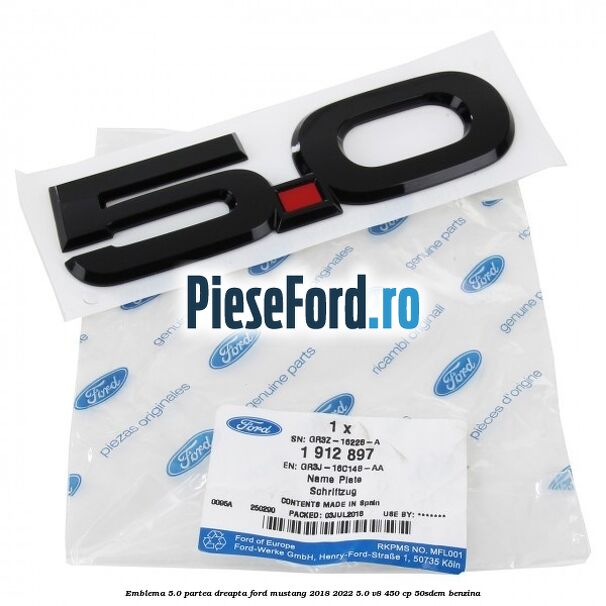 Emblema 5.0 partea dreapta Ford Mustang 2018-2022 5.0 V8 450 cp 50SDEM benzina